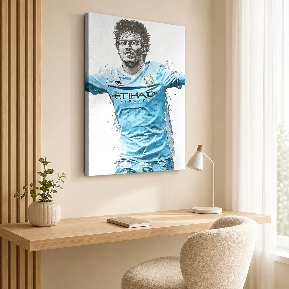 Red Soccer Players Stadium Trio Canvas Painting Poster Modern Style Wall Art With Personalized Photo For Hallway Ideal Fan Gift