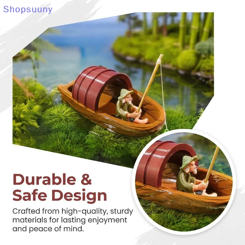 [SU]1Set Mini Handmade Floating Boat Fisherman Boat Model Fish Tank Pond Landscaping Decoration Aquarium Accessories[SU]