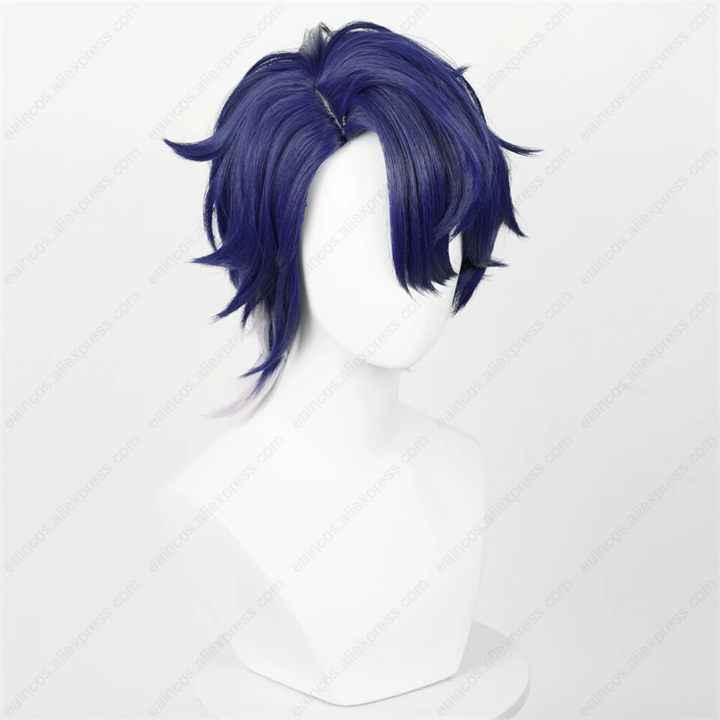 Sampo Koski Gradient Cosplay Wig, resistente ao calor, cabelo sintético, perucas do couro cabeludo, azul escuro, prata, branco, 33cm