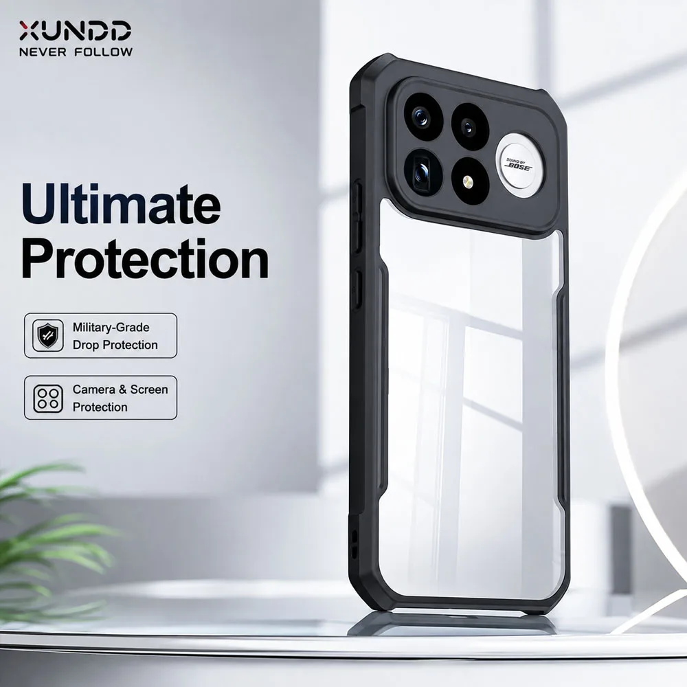 XUNDD Hülle für Redmi K100 Pro Max/POCO F9 Ultra 5G Stoßfeste Airbag-Schutzhülle Schwarz Transparent mit Magnetständer und Kameraschutz – Detail 1