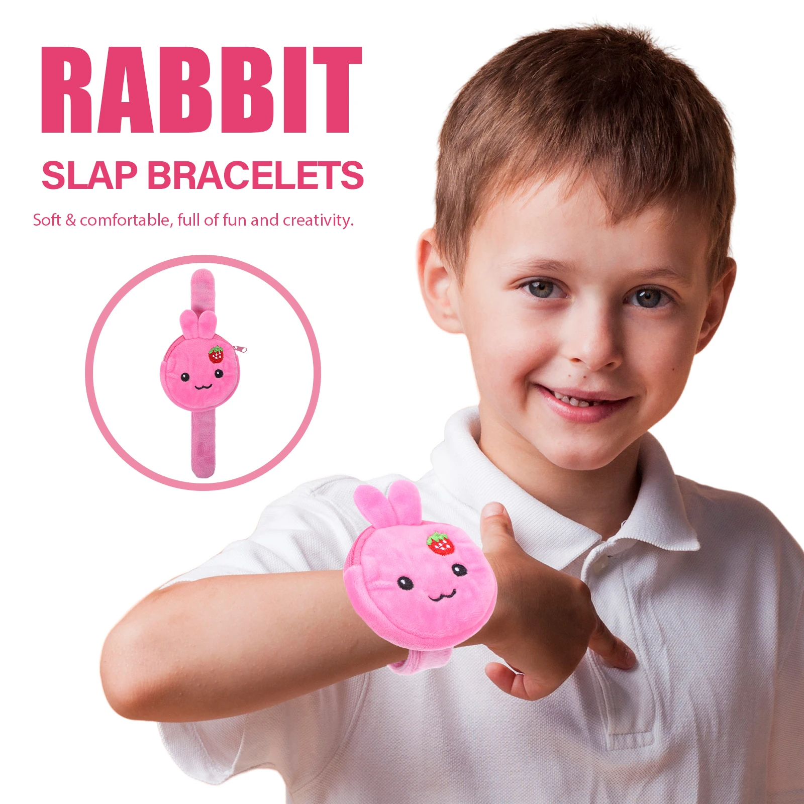 

2 Pcs Rabbit Bracelet Animal Slap Bracelets Strawberry Bunny Cute Party Favors Cloth Snap Children's Baby