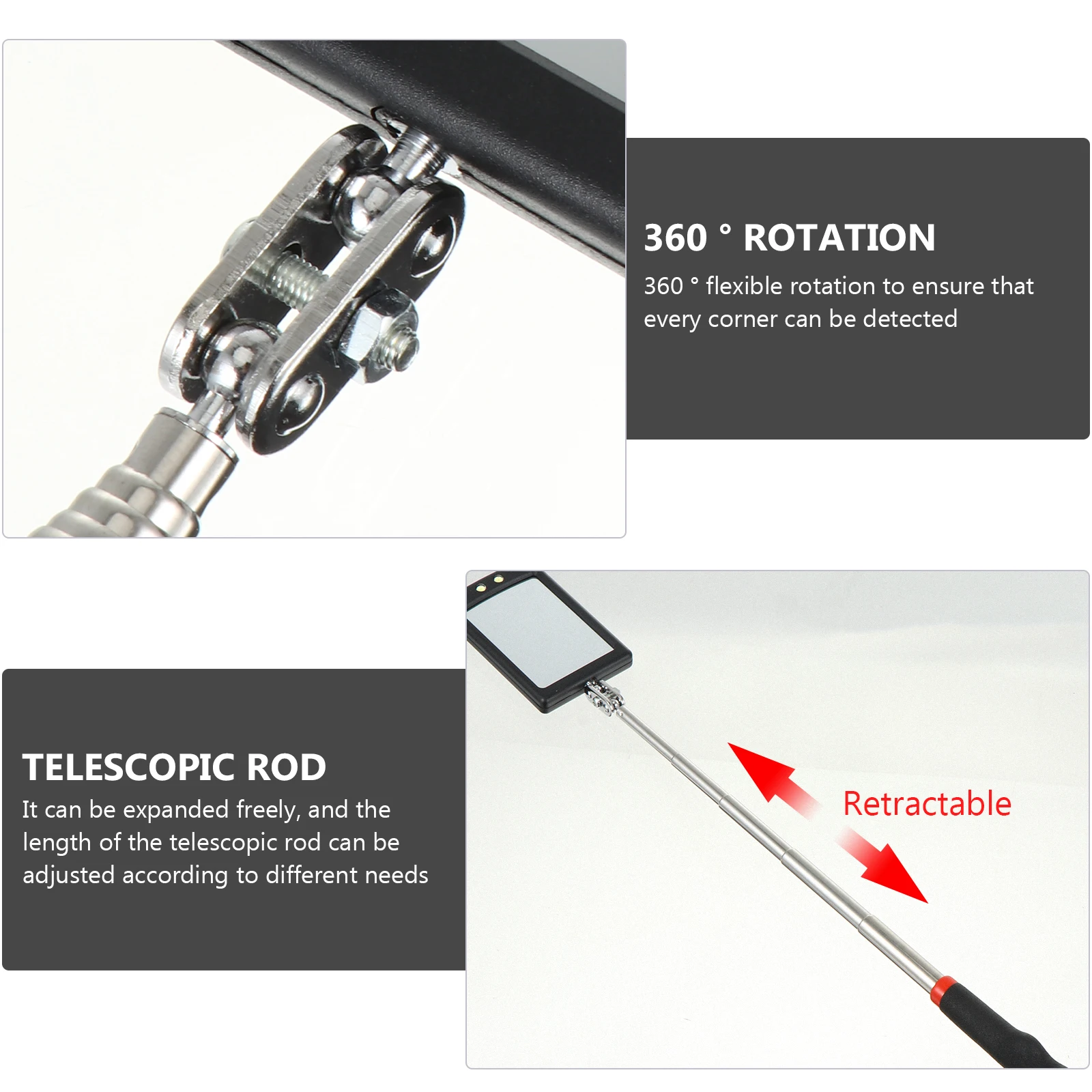 

Flexible Vehicle Inspection Mirror Telescoping Handle 360 Swivel Auto Stainless Steel Undercarriage Checking Tool Parts