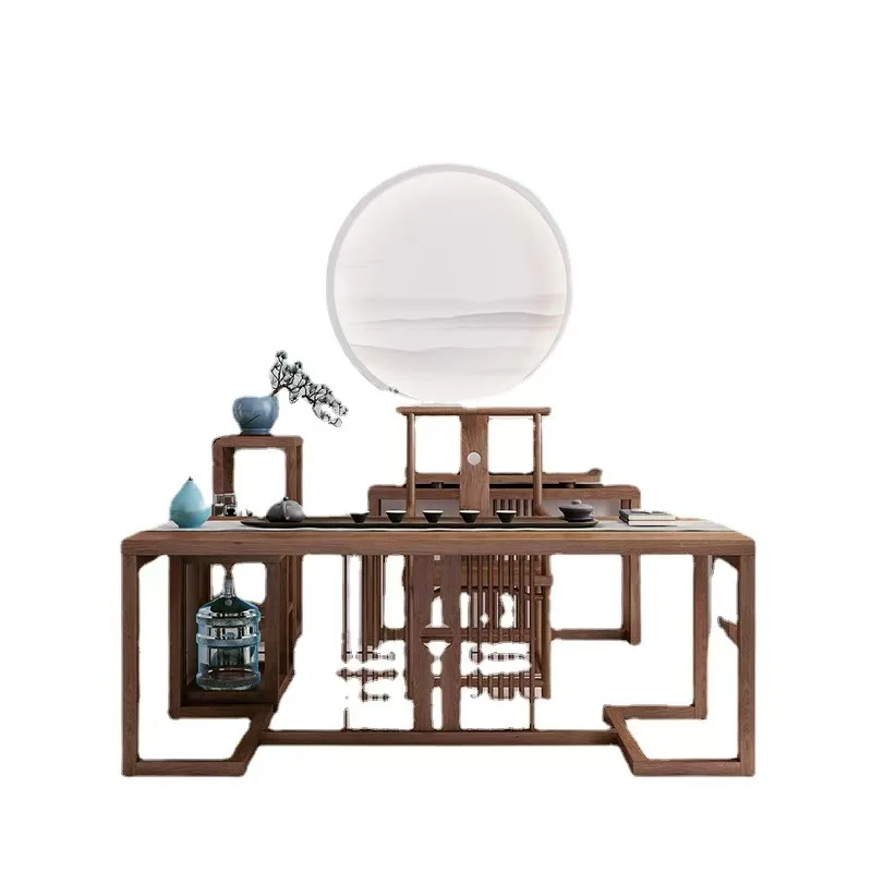 

#Solid Wood Dining Table and Chairs, Modern and Simple Home Use, New Chinese Zen Style Tea Room, Tea Making Table, Long
