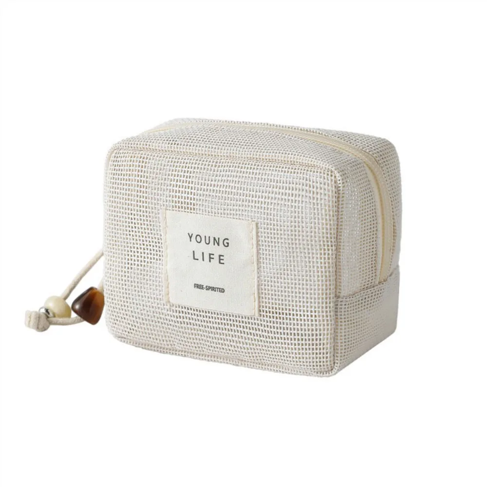 

Solid Color Mesh Makeup Bag Square Lightweight Transparent Mesh Cosmetic Bag Large Capacity Zipper Cosmetic Cases
