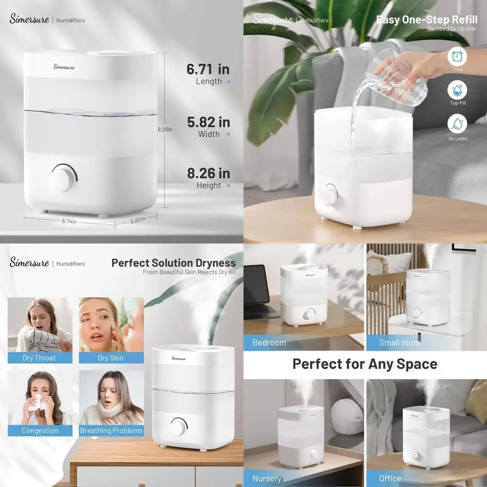 

Увлажнитель воздуха для спальни с верхним наполнением, 2 л, 28 часов работы, прохладный туман для больших помещений, ультратихий (25 дБ), идеально подходит для детей, растений и офиса, легко чистится