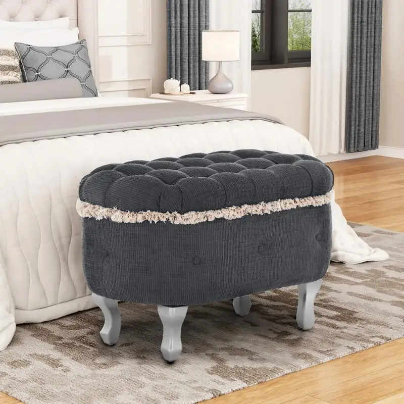 

29.5'' Storage Bench, Fabric Upholstered Ottoman with Button-Tufted Design, End of Bed or Entryway Bench, Shoe Cabinet and