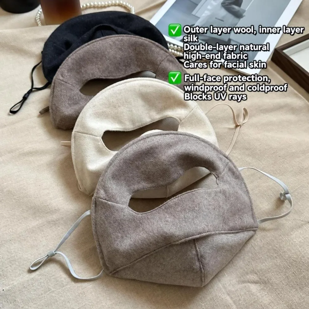 Windproof Woolen Face Mask Inner Layer Silk Thicken Warmth Warm Face Shield Full Face Covering Anti Cold Outdoor Face Mask