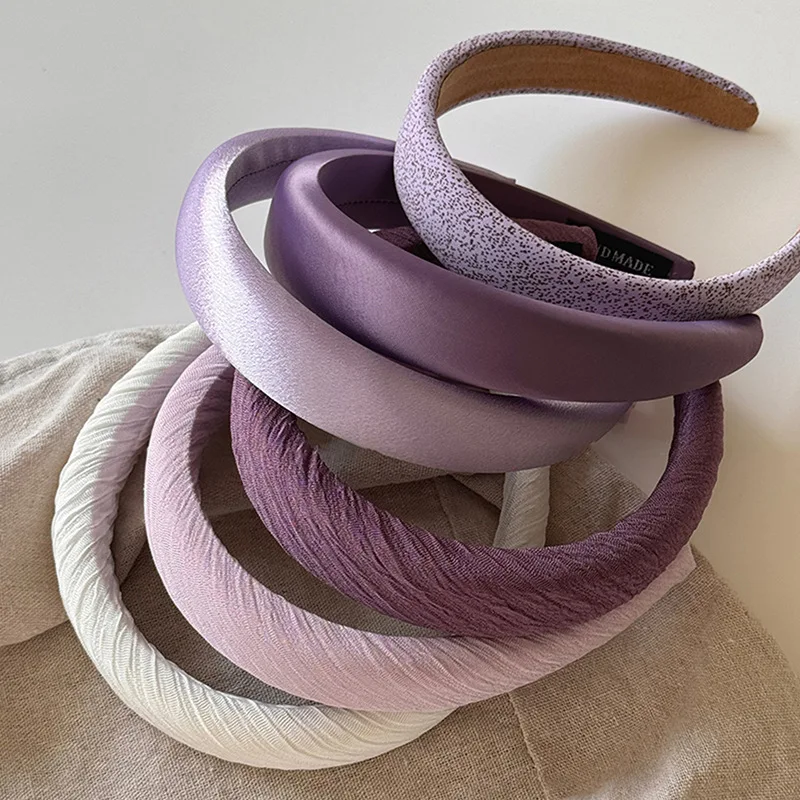 2024 Hairbands for Girls Fashion Purple Satin Silk Hair Bands for Women Hair Accessories Sponge Headband Hair Accessories