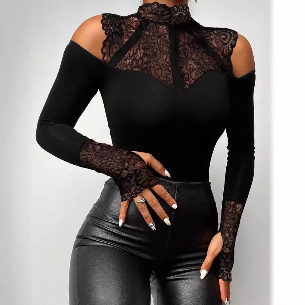 

Top Women Sexy Bottoming T Shirts Off Shoulder Long Sleeve Stand Neck Tees Undershirts Blouse One Piece Tops Streetwear 2025