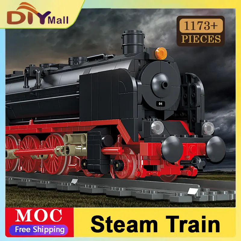 1173PCS Retro Steam Train Building Blocks Set DIY City Railway Track Model Creative Desktop Decor Educational Kids Gift