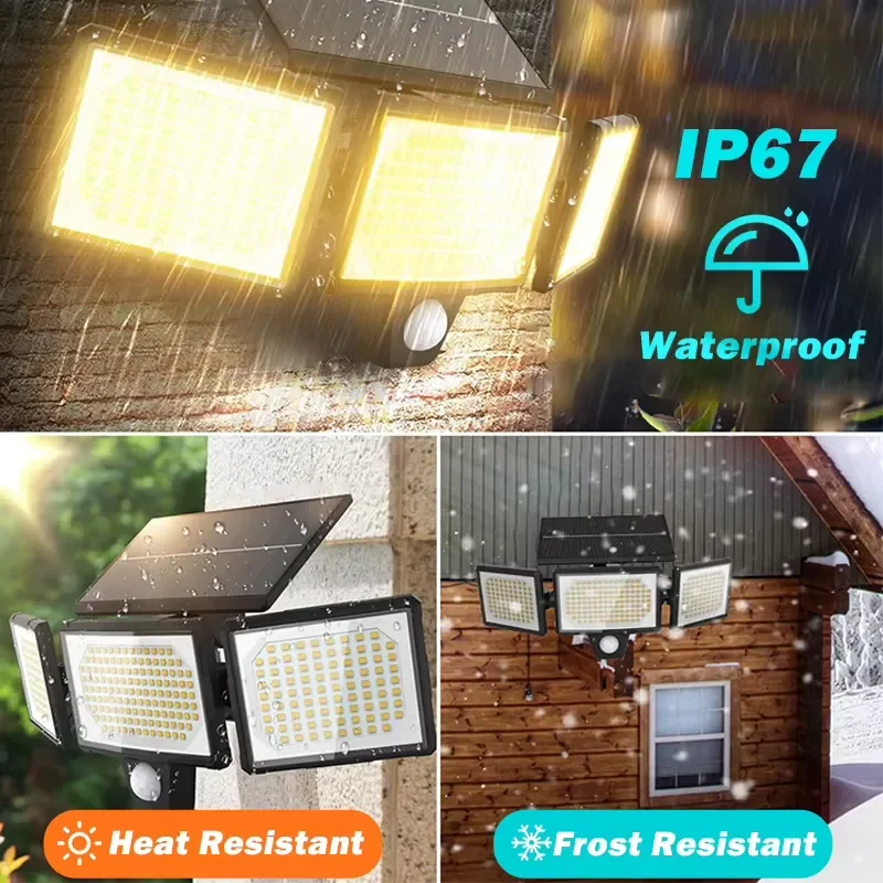 6000K Daylight LED Solar Wall Light IP65 Waterproof Outdoor Lamp with Motion Sensor for Garden Fence Deck Security Lighting