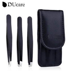 DUcare – pince à épiler professionnelle pour sourcils et cils, en acier inoxydable, Extension de cils classique inclinée, 3 pièces