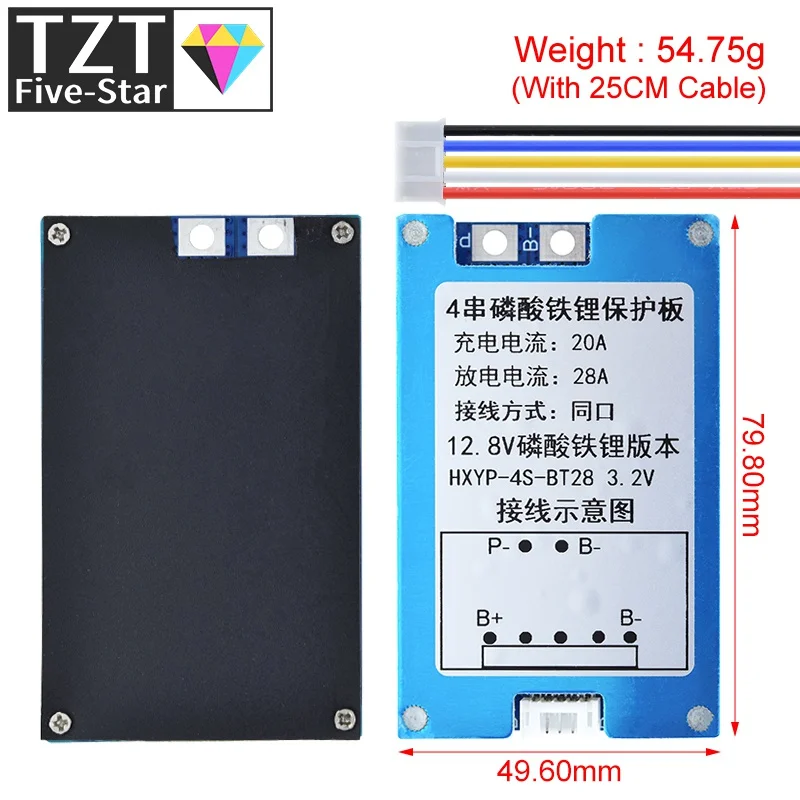 BMS 4S 12.8V 14.4V 28A Lifepo4 Battery Charging Board Short Circuit Protection With Balance / Temperature Protection