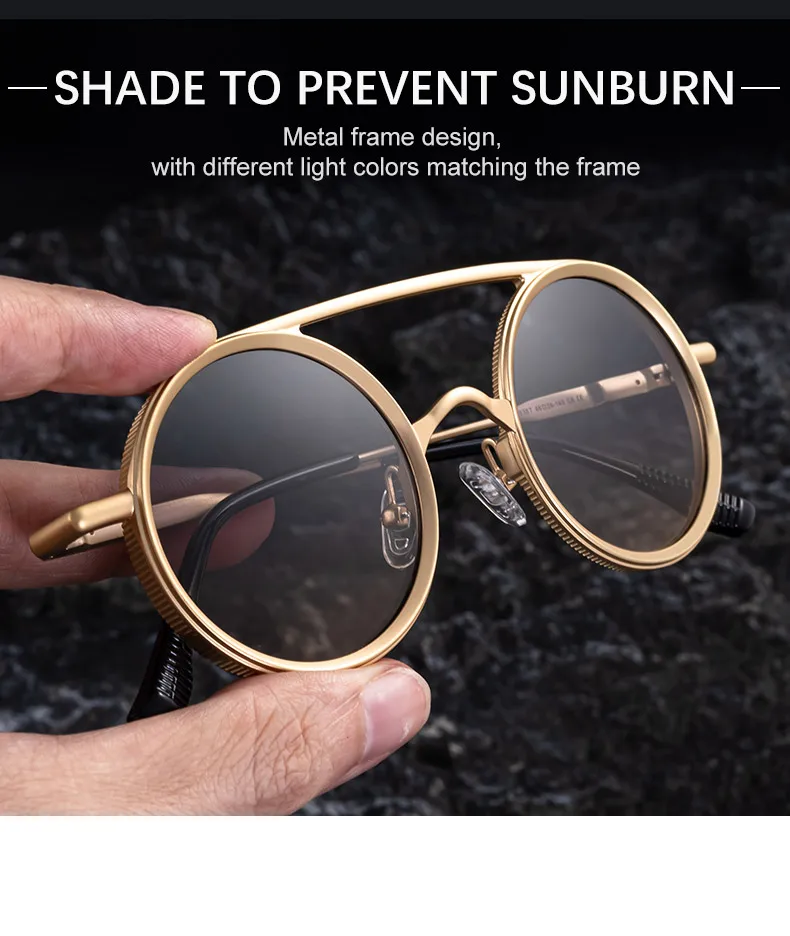 Kleine Runde Steampunk-Sonnenbrille für Herren 2026 Luxusmarke Klassische Doppelbalken-Sonnenbrille für Männer Punk-Fahrbrille Schattierungen – Detail 7