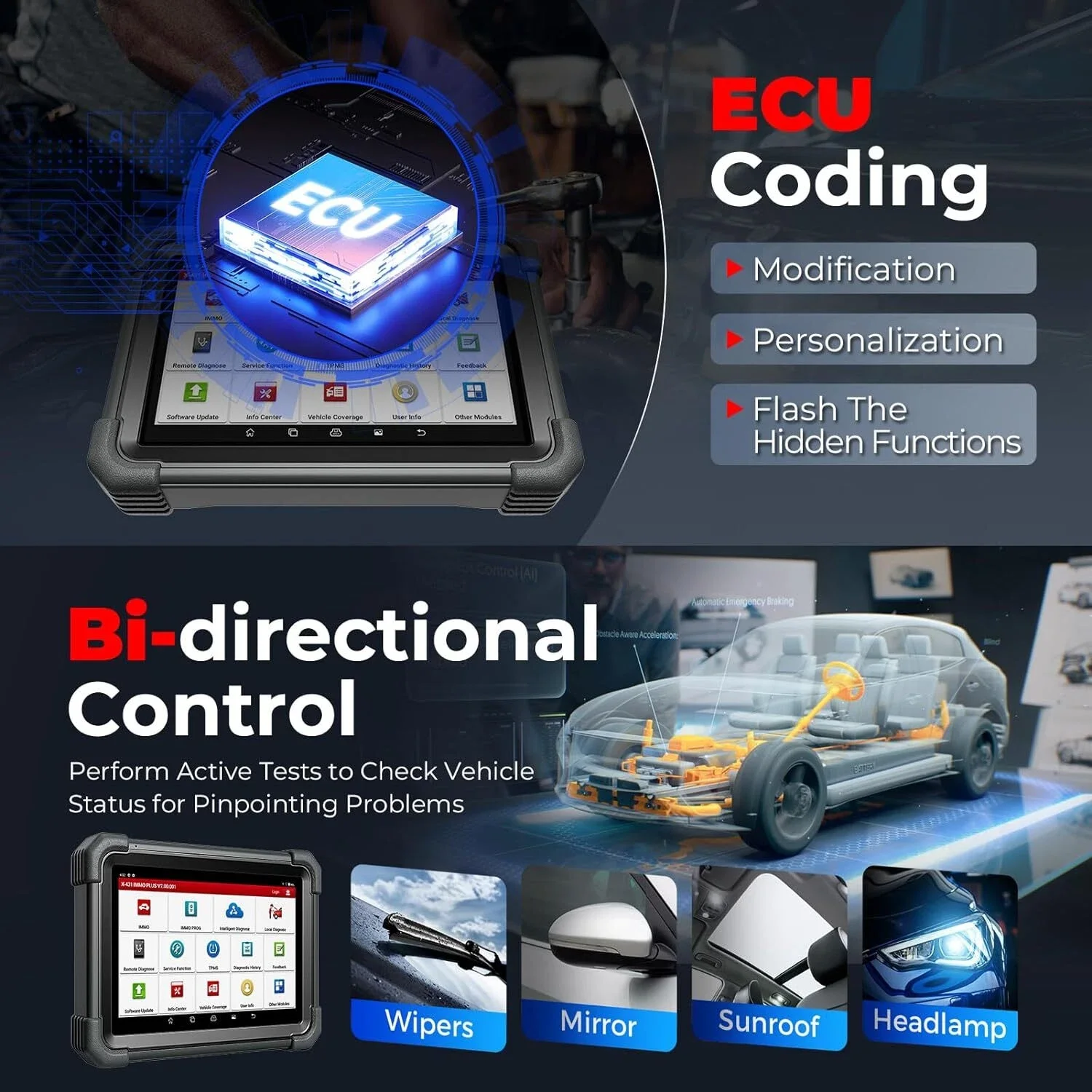 Launch X431 IMMO Plus Diagnostic Tool with X-PROG 3: All-System Scanner, ECU/Gearbox Programming, IMMO Key Coding, 39+ Service Functions, ECU Coding, 2-Year Free Updates