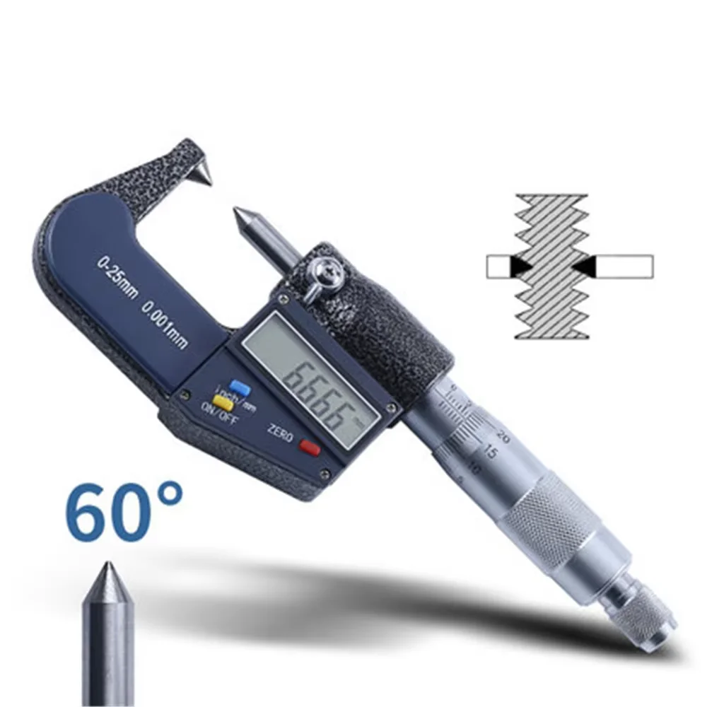 Micrómetro Digital de Doble Punta de 0-25 mm, 30/60 Grados, 0.001 mm, Cabezal de Medición Especial, Micrómetro de Diámetro Exterior, Medidor de Espesor de Pared de Tubo