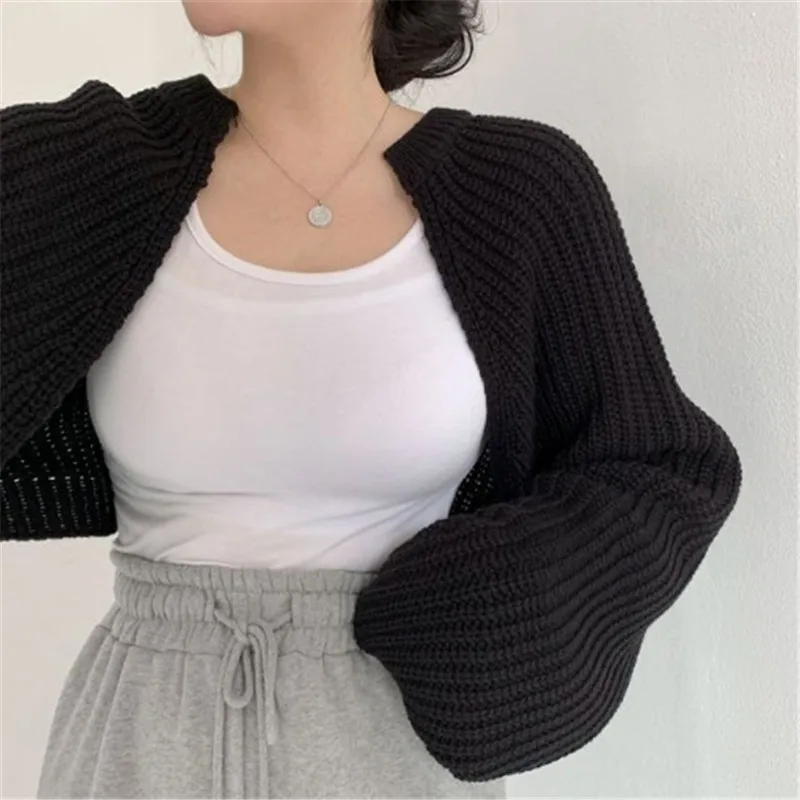 Gaono Women Y2K Knit Cropped Bolero Shrug Ribbed Knit Bolero Sweater Long Sleeve Open Front Knitted Crop Cardigan