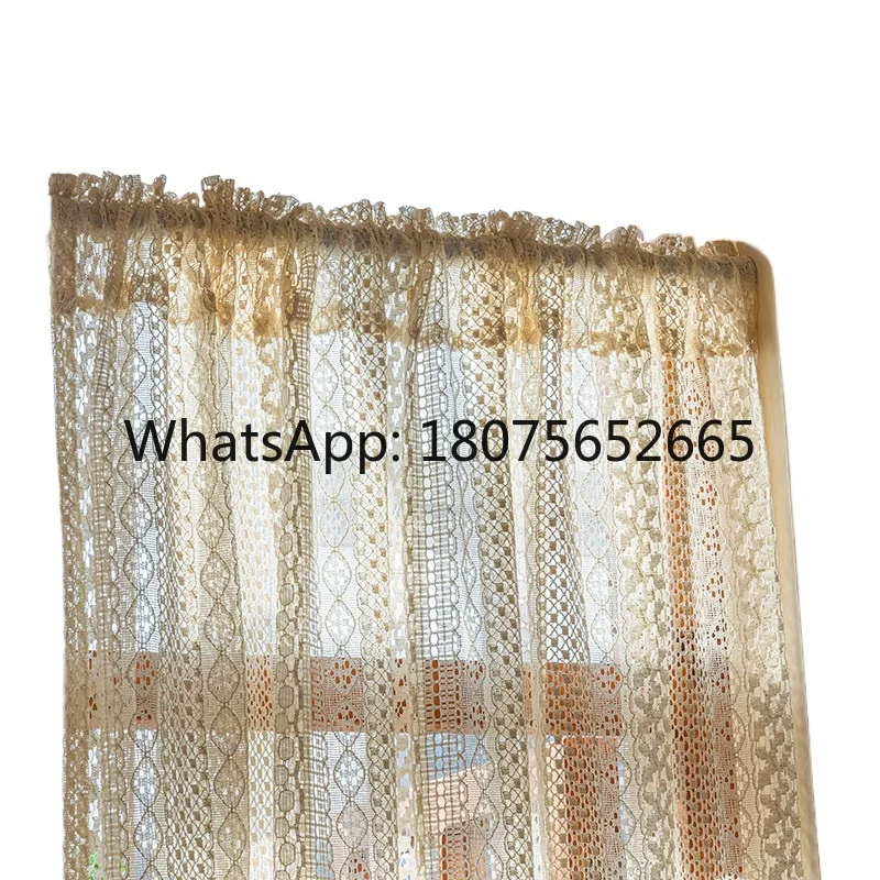 Rustic vintage lace curtain sheer window curtain for living room - no drilling required