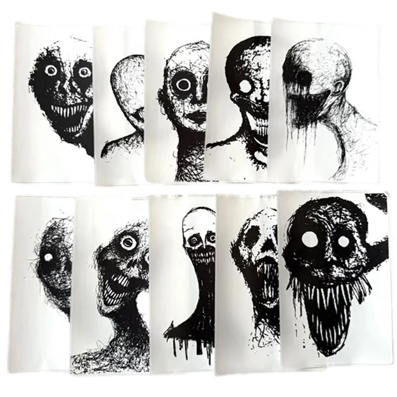 

AA01-10-Pack Horrifying Sketch Stickers,Halloween Horror Ghost Stickers, Goth Spooky For Laptops Journals Water Bottles