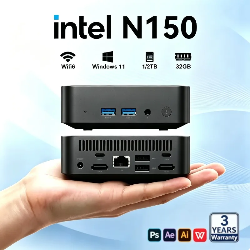MINI PC Intel N150 Windows Portable Gaming PC 16GB 32GB RAM 1TB 2TB SSD Mini PC Computer Office Gamer Wifi6 BT5.2 Desktop