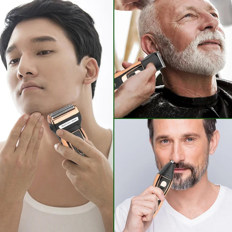 WAIKIL-Barbeador elétrico masculino profissional, aparador de pêlos, barba Clipper cabelo, carregamento USB, ferramenta de aparador sem fio, 3 em 1