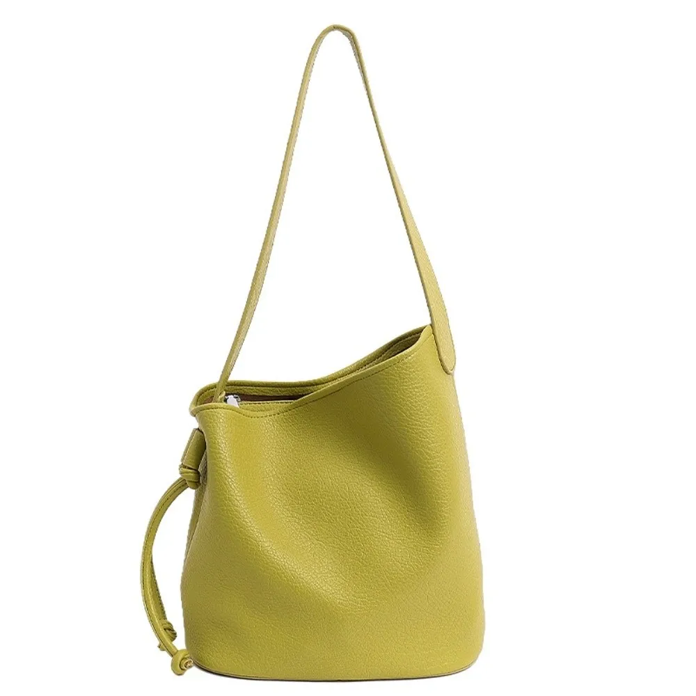 

Portable Solid color Women Shoulder Bag Korean Leisure Soft Leather Bucket Bag Pu Leather Commute Underarm Bag Girls