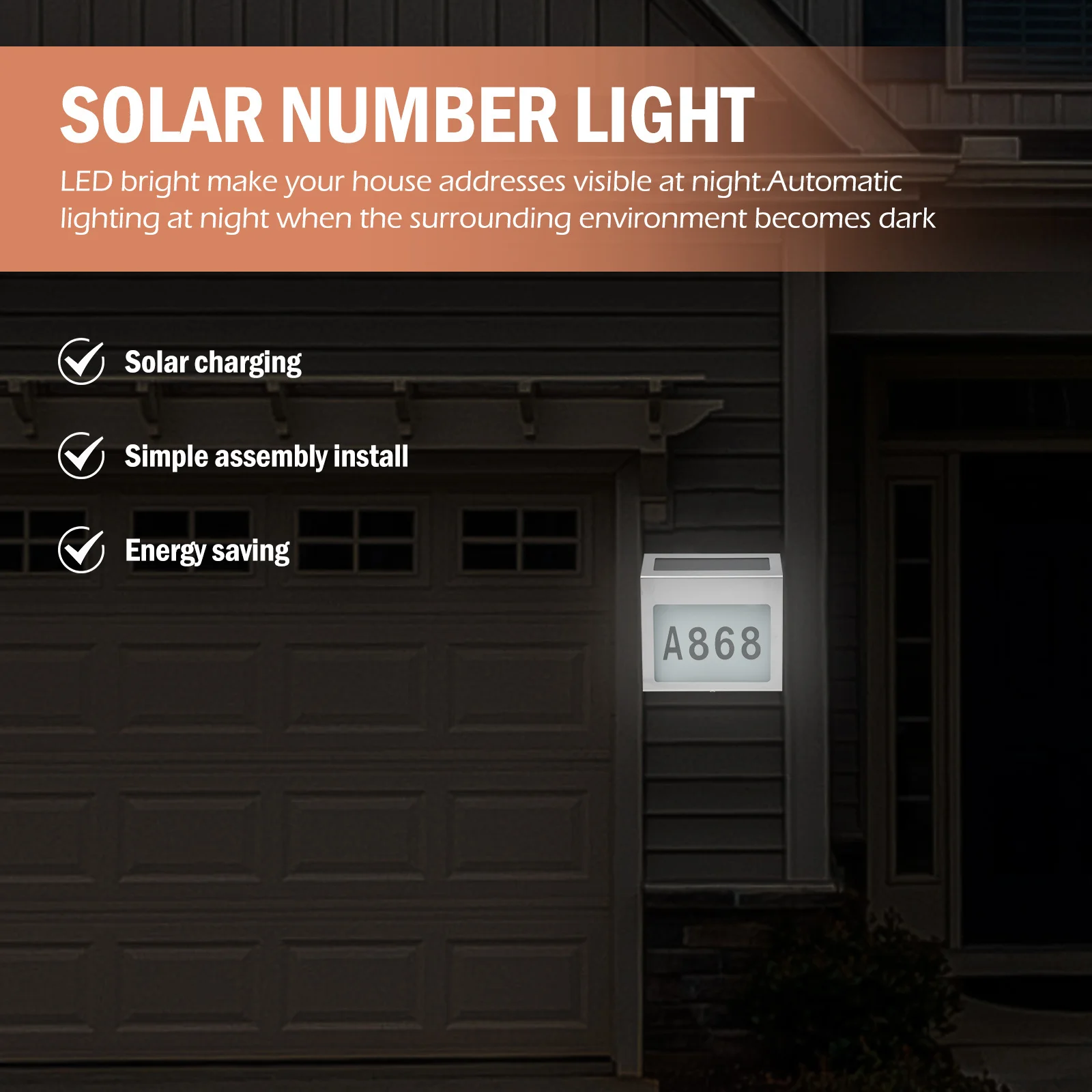 

1Set Solar House Number Light Durable Waterproof Solar Number Doorplate Lamp Outdoor Address Sign Energy Saving