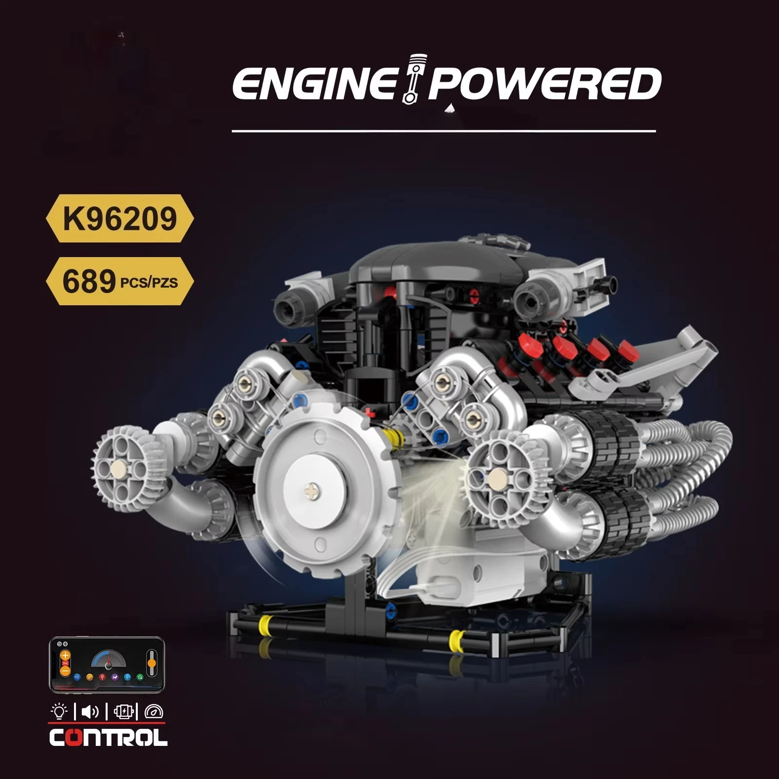 689Pcs Supercar V8 Engine Technic Blocks, Motor Drive with Light Ambience Model, Perfect Gift for Adults Christmas Birthda