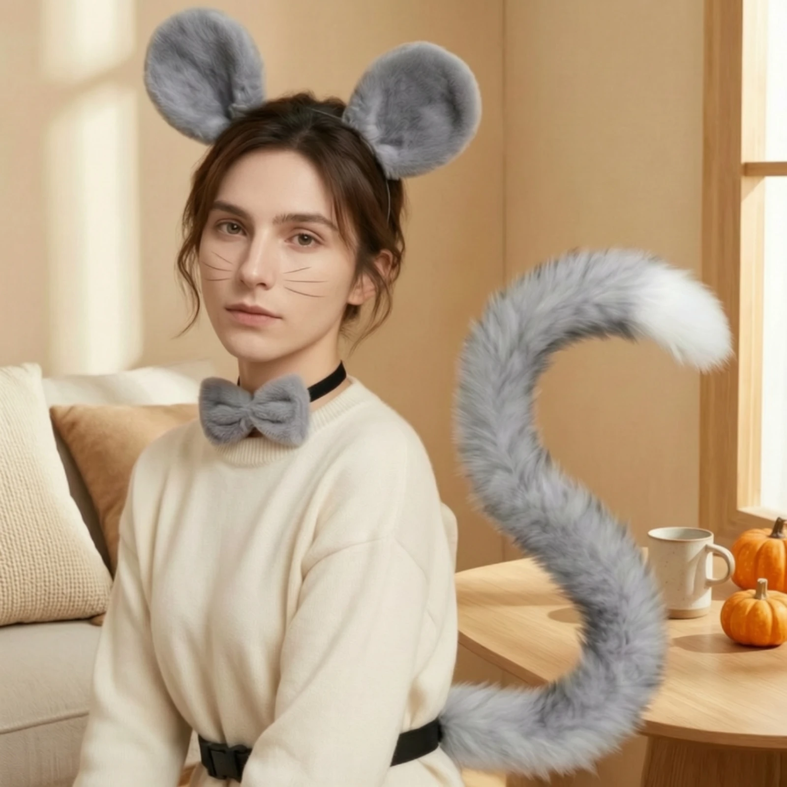 Mouse Costume Accessory Set Comfortable Mouse Costume Set with Nose Headband with Ears and Tail Whimsical Apparel Lightweight