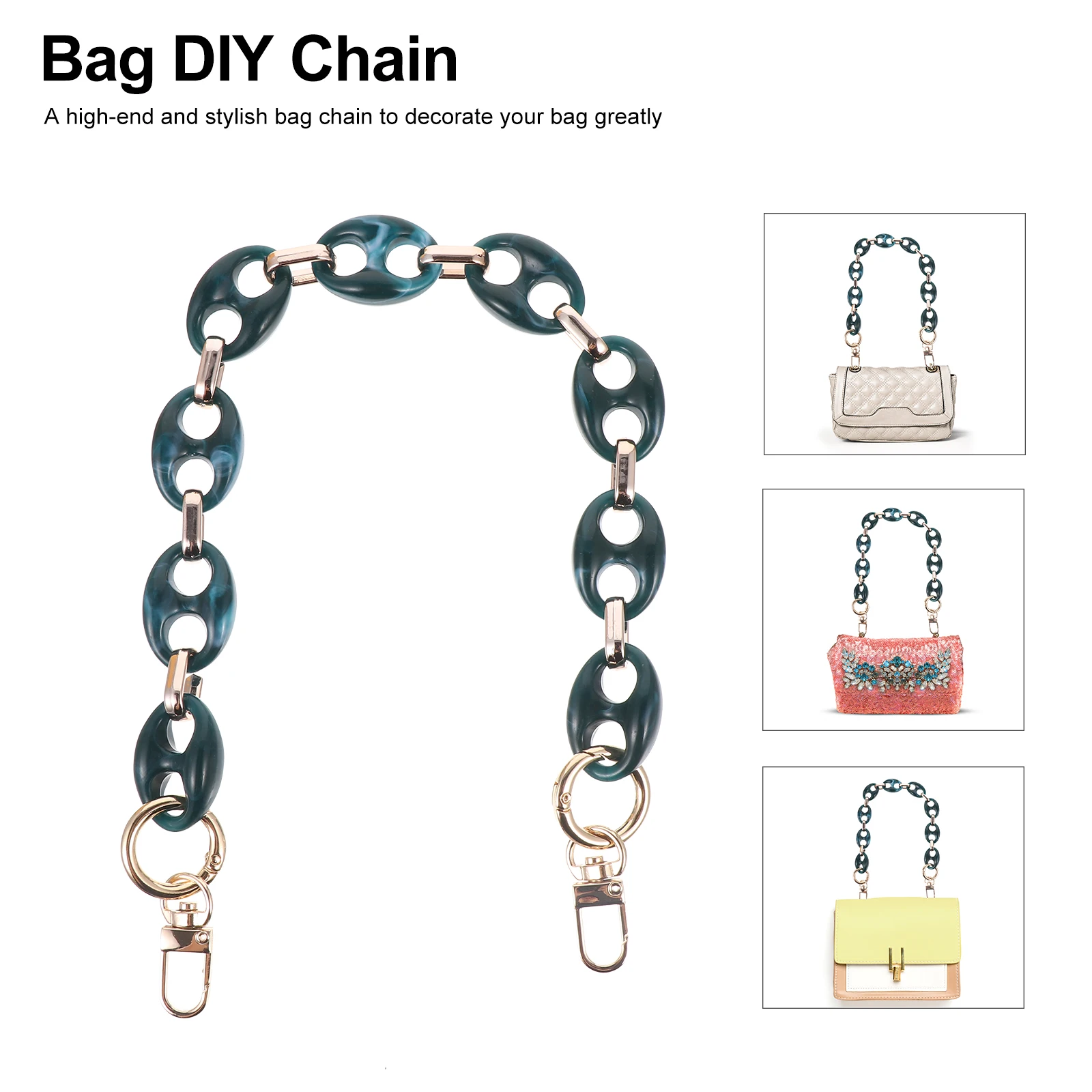 Bloco de cores retro saco corrente elegante resina acrílico cinta forte rolamento de carga não desbotamento diy bolsa ombro corrente para tote