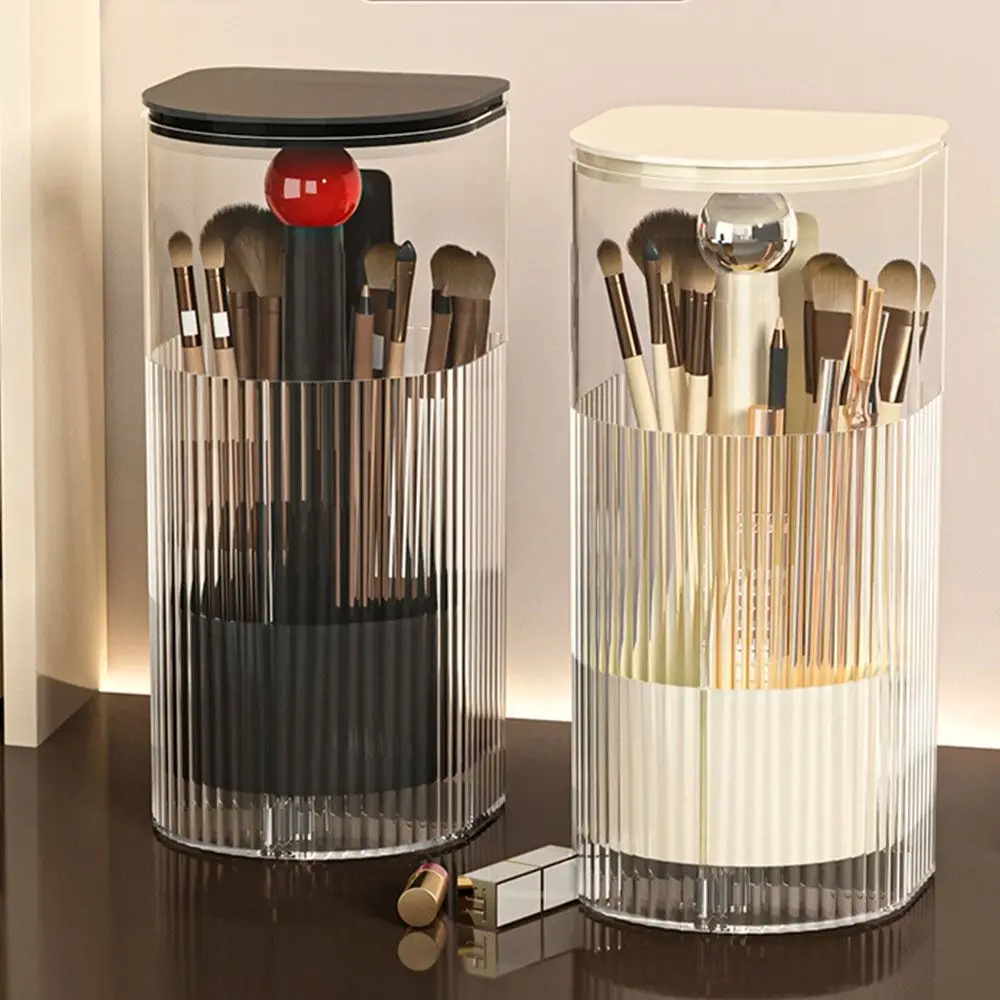 Dustproof Automatic Lifting Makeup Brush Holder with Lid Transparent Makeup Brush Storage Tube Large Capacity Multi-grid