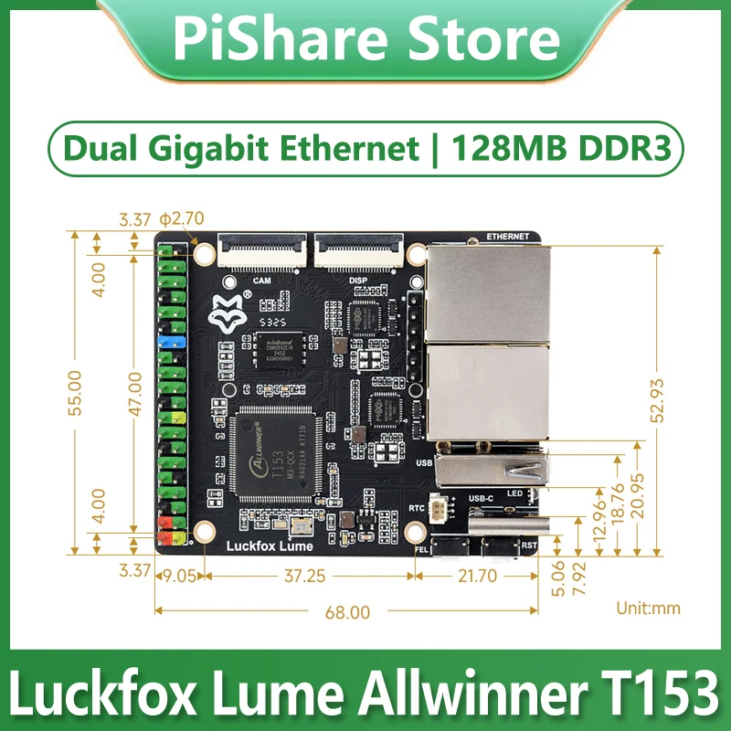 Luckfox Lume Allwinner T153 High-Performance Linux Development Board 128MB DDR3 Dual Gigabit Ethernet Ports
