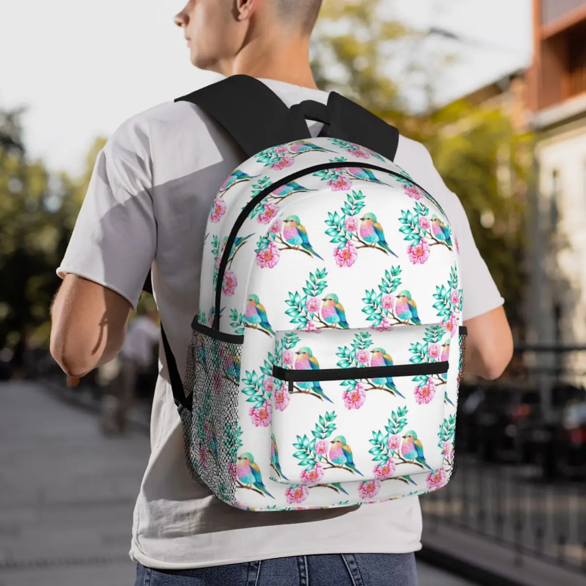 Bird Flower Branch Small Bird A Lilac Breasted Roller Student Backpack School Bag Daypack for Men Women Bookbag Shoulder Bags view 6