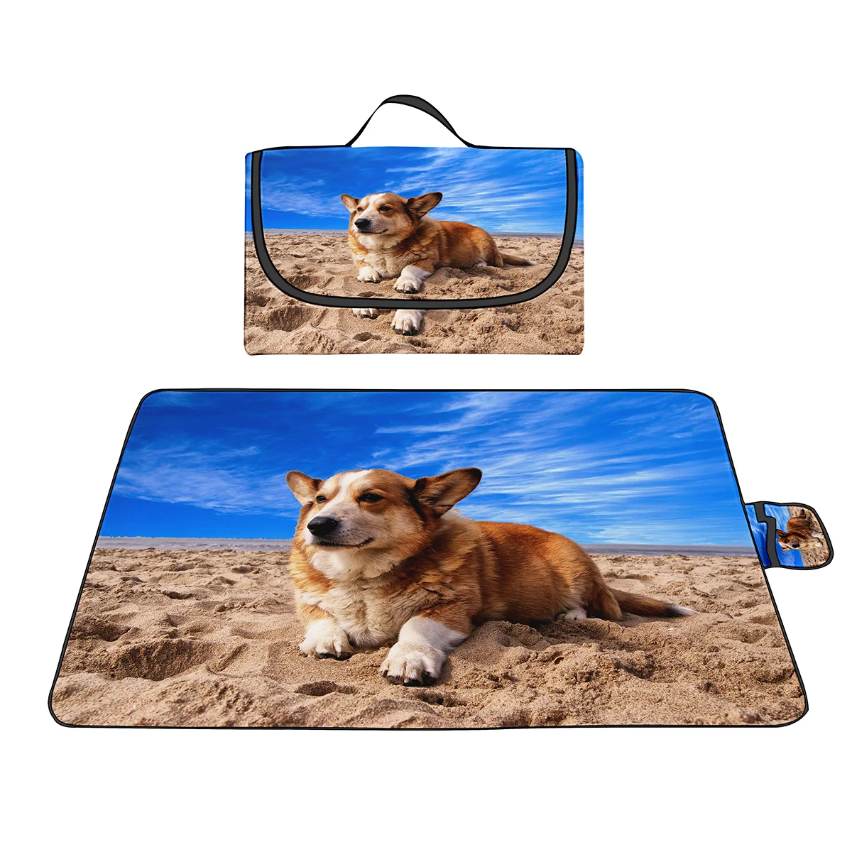 Cute Corgi Dog Print Oxford Picnic Mat Waterproof Sandproof,Foldable Lightweight Beach Blanket,Portable Mat for Outdoor Hiking