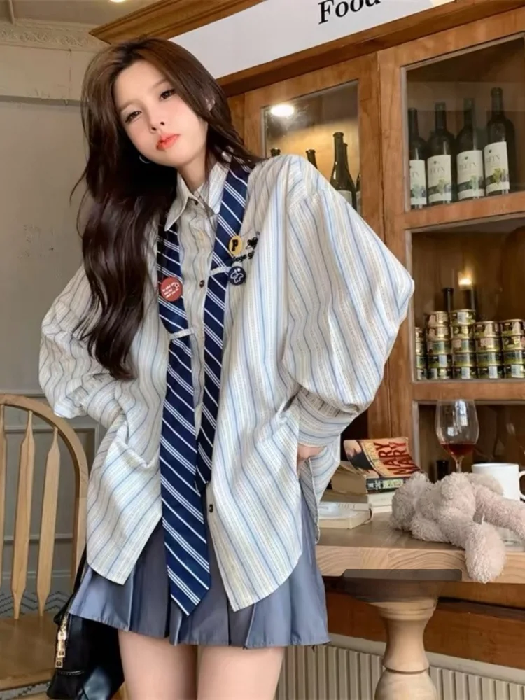 

Women's Striped Shirt Loose Fit Casual Outerwear Spring 2026 New Design Collar Anti-Wrinkle Long Sleeve Regular Length