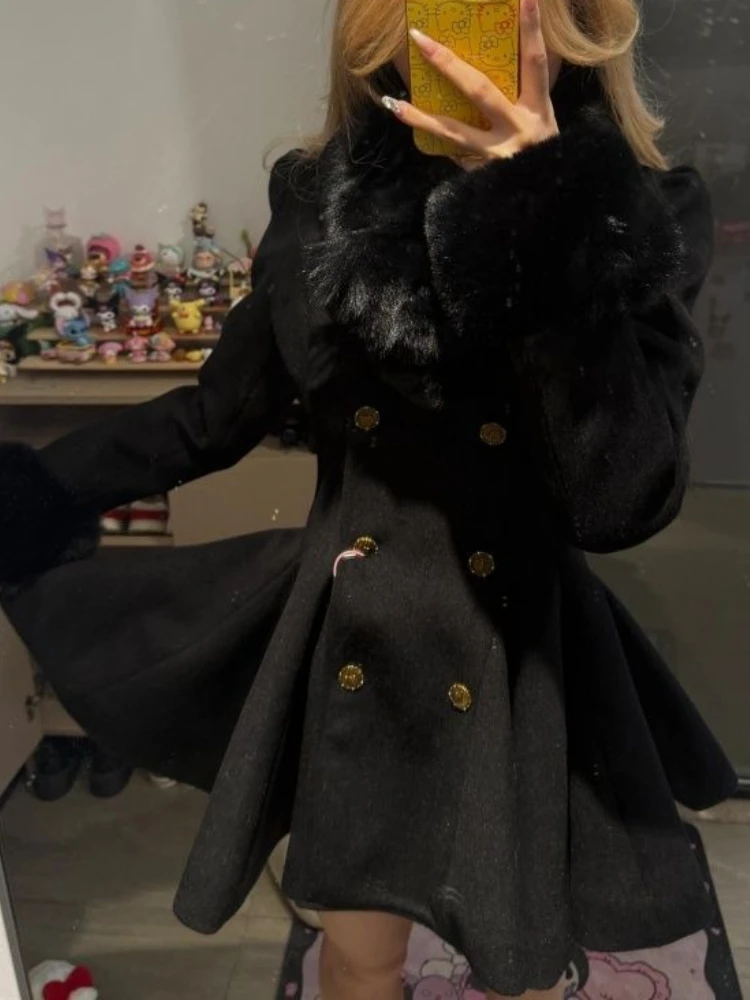 

Новое осенне-зимнее элегантное роскошное шерстяное пальто с небольшим ароматом, женское плюшевое облегающее пальто, корейская мода, теплое платье Y2K, пальто