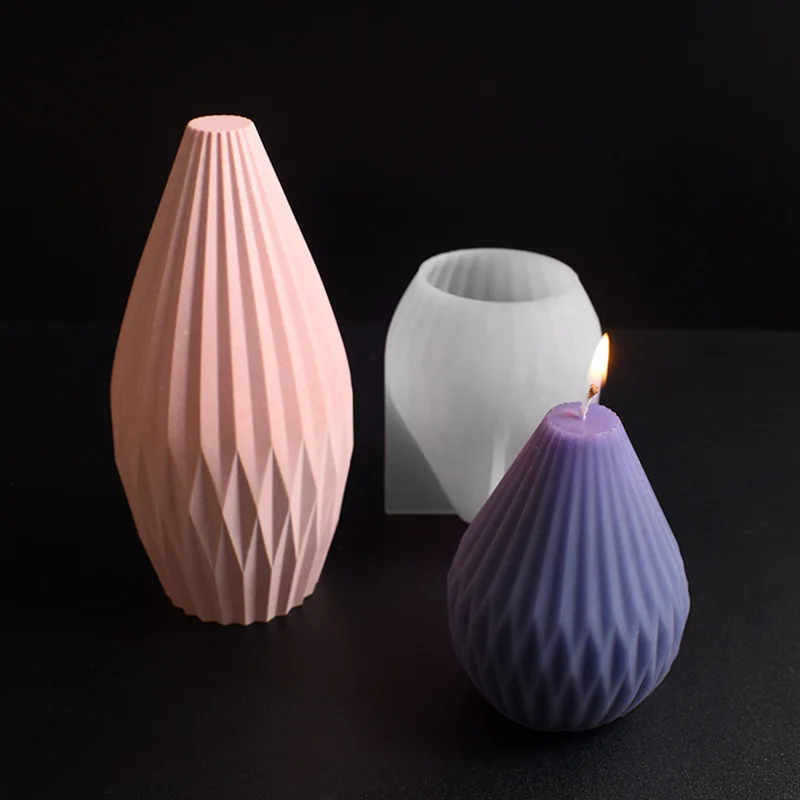 DIY Pear Shaped Candle Mold 3D Bottle Shape Cone-Shaped Geometric Candle Mold Gypsum Resin Spiral Striped Silicone Molds Decor