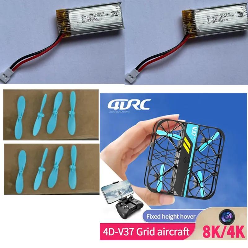 V37 mini tragbare fernbedienung rc drohne quadcopter ersatzteile zubehör 3,7 v 400mah batterie propeller