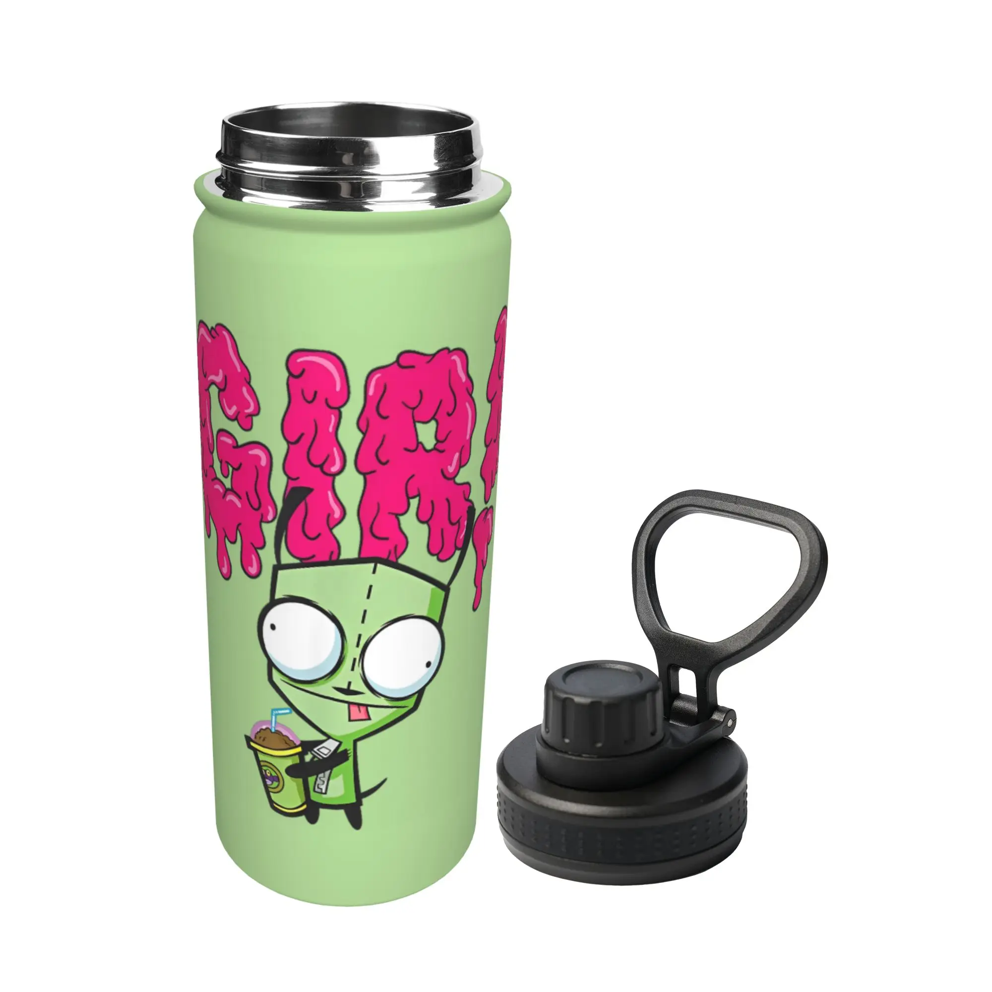 Cartoon Invaders Zim Gir 18OZ Sports Insulated Kettle  Thermal Cup Vacuum Flask Smoothie Tea Mugs Hot Cold Drink