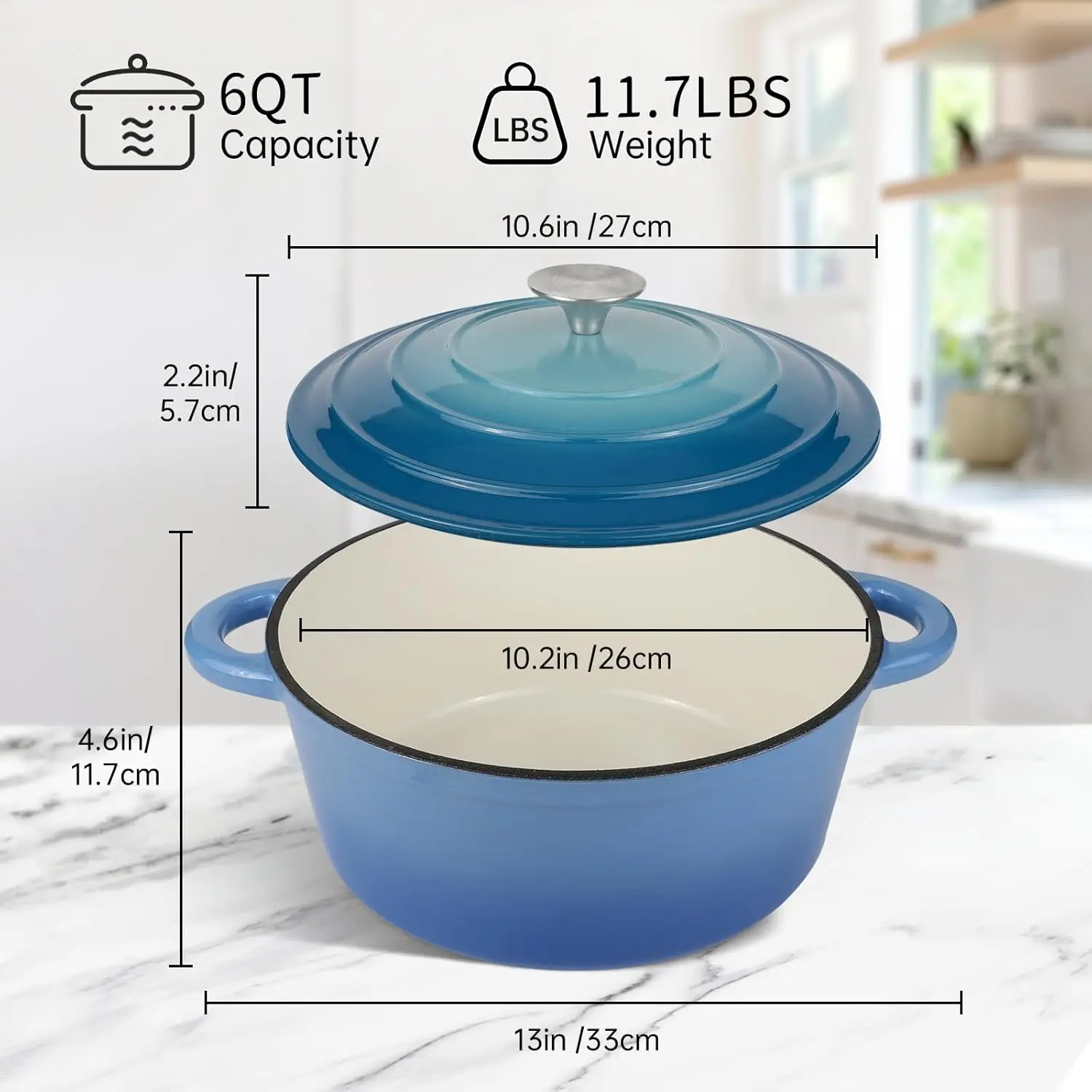 6 Quart Enameled Cast Iron Dutch Oven Pot with Lid and Silicone Accessories, Oven Safe up to 500°F or on Stovetop, Non-stick Dut