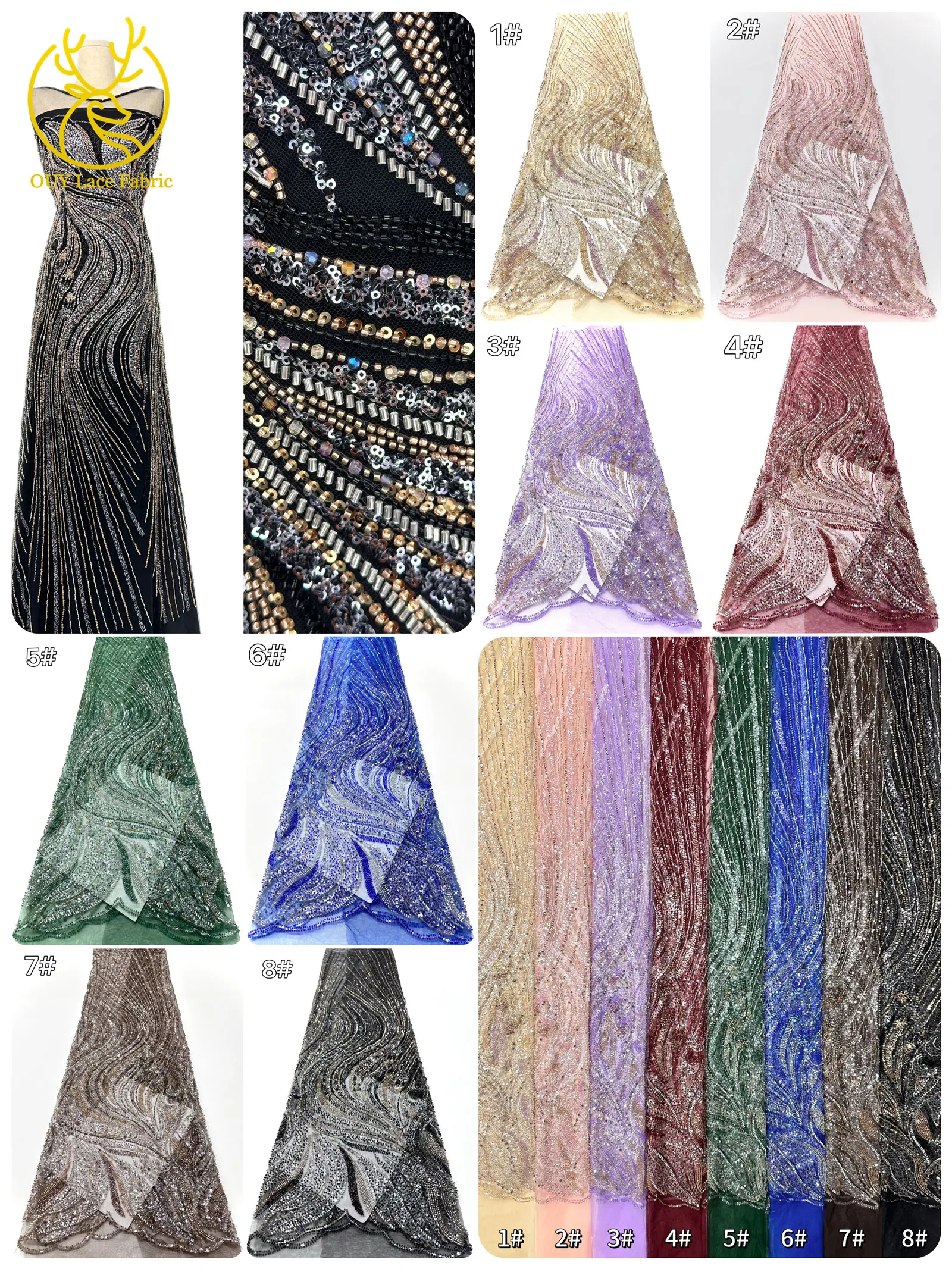 2026 Neuester nigerianischer Luxus-Bräutigam-Spitzenstoff mit Handperlen, afrikanischer Pailletten-Spitzenstoff, geeignet für Hochzeit, Party, Kleid, Sewin – Detail 3