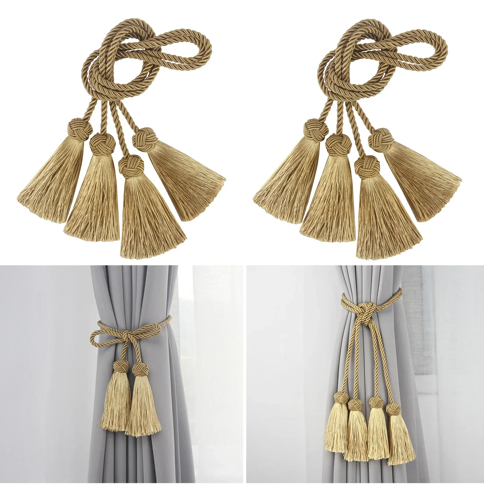 2PCS/SET Curtain Tiebacks Tassel Clips Rope Curtain Tie Backs Holdbacks Decorative Holder Accessories For Drape