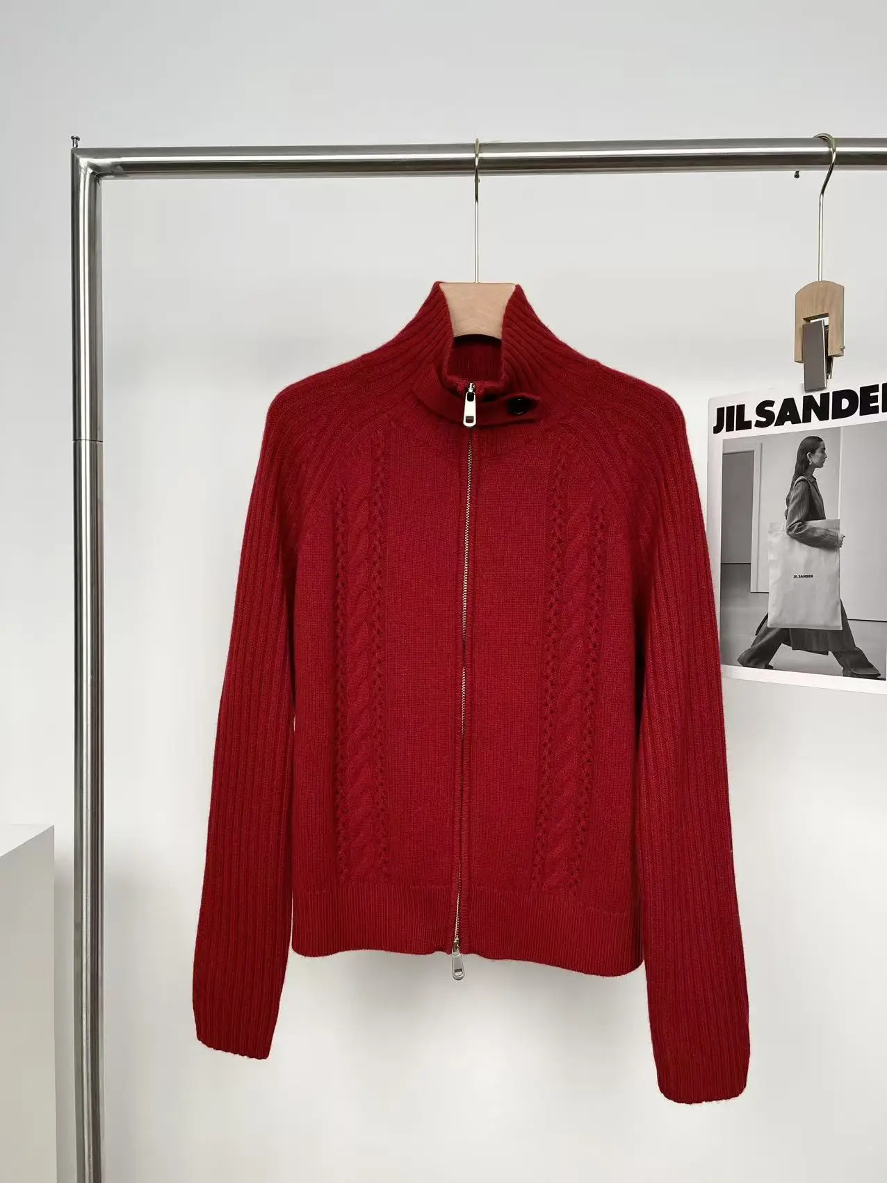 

Высококачественный кашемировый вязаный кардиган с воротником-стойкой, облегающий теплый свитер