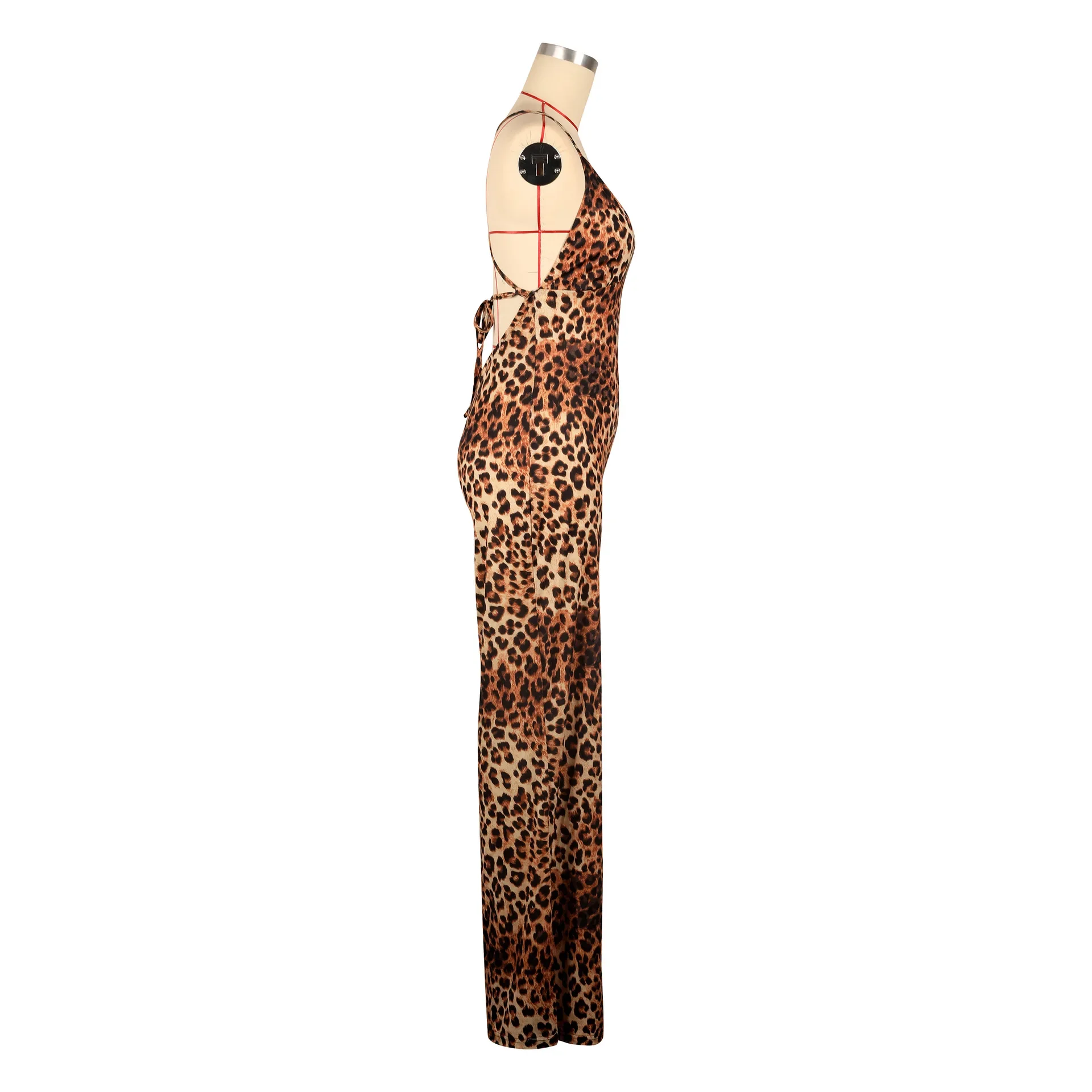 Women Wide Leg V-neck Strap Sleeveless Leopard Print Jumpsuits Summer Night Club Street Playsuit One Piece Suit Rompers