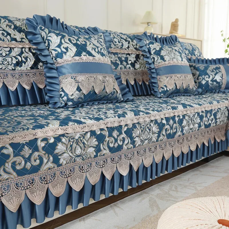 Jacquard Sofa Cushion with Skirt Edge Four Season Anti Slip High-end Sofa Cover Armrest Backrest Cover Cloth Towel Couch Pad