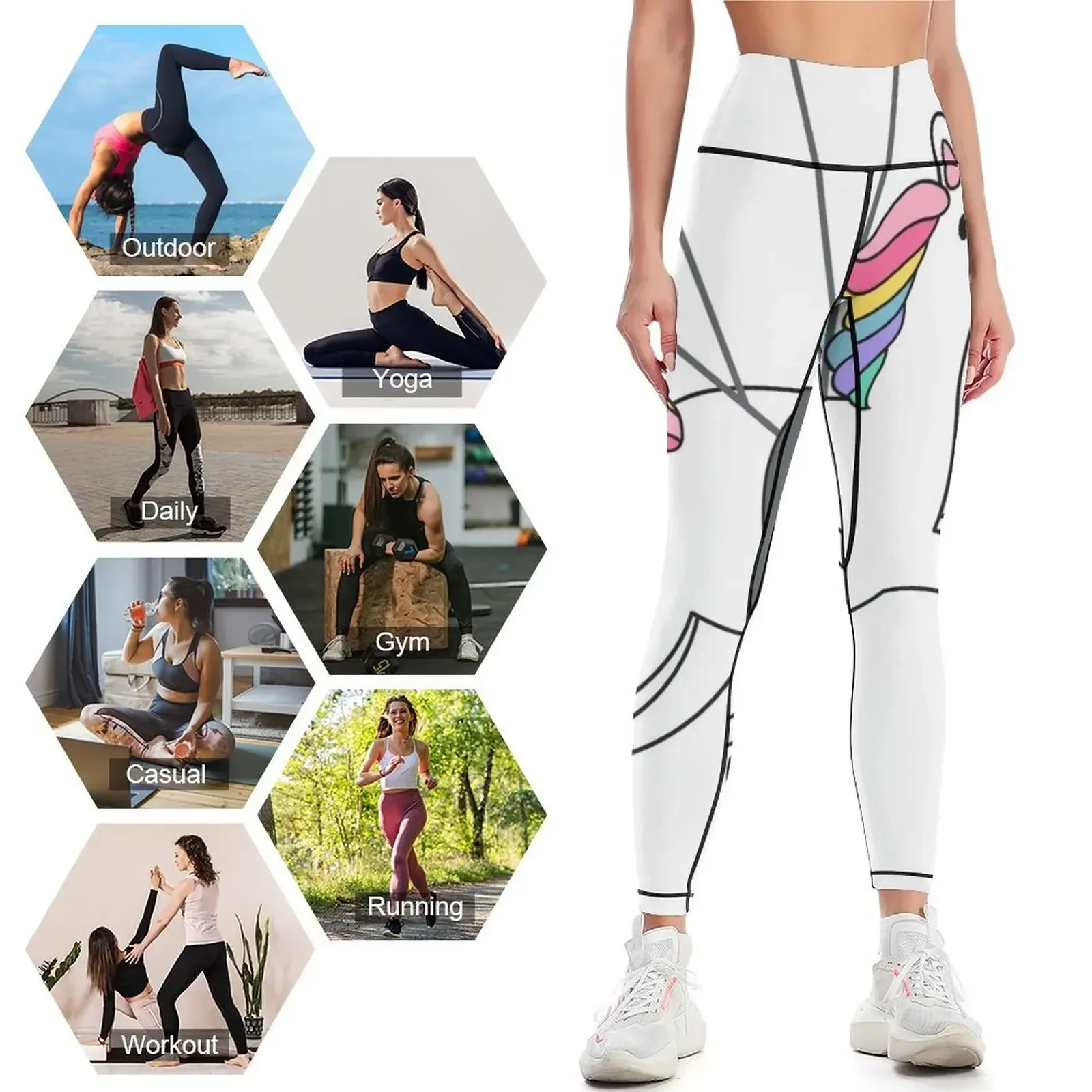 Unicorn on paraglider Leggings for fitness sporty woman push up Sweatpants gym sportswear woman Womens Leggings
