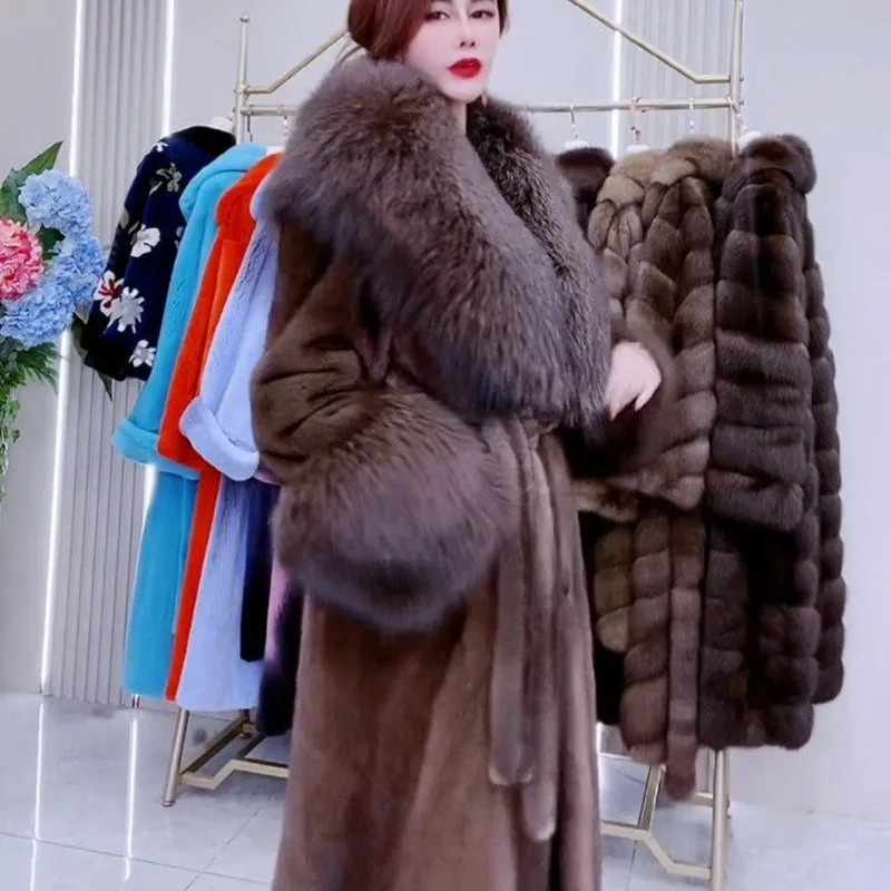 Fur coat mixed with long for women large-sized cotton-padded a collar