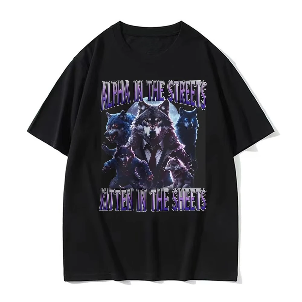 مضحك الحيوان ميمي الذئب حزمة ألفا الجدة هدية بالذئب الجرافيك تي شيرت الرجال النساء خمر الشارع نمط تي شيرت رائجة البيع #1