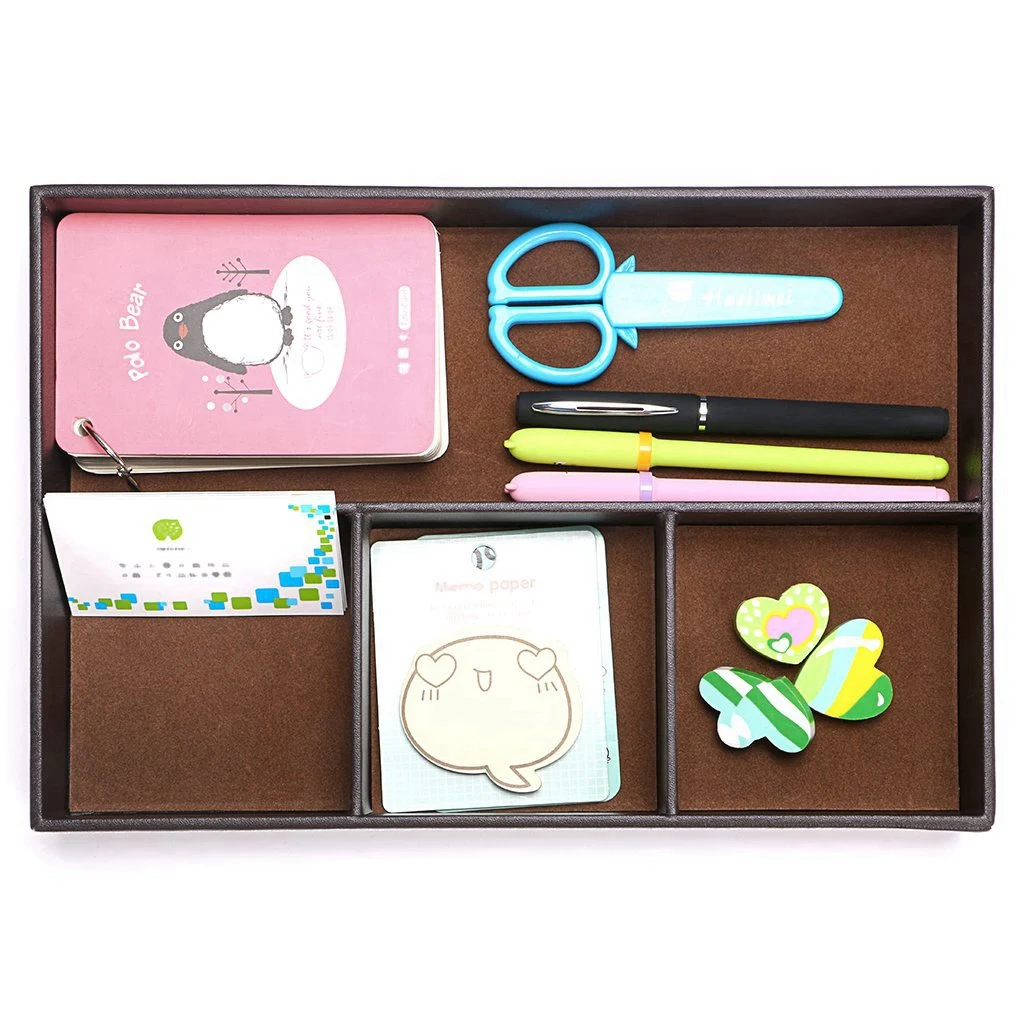 منظم أدراج المكتب Gfc-4 فتحات، تخزين درج من جلد البولي يوريثان (بني)