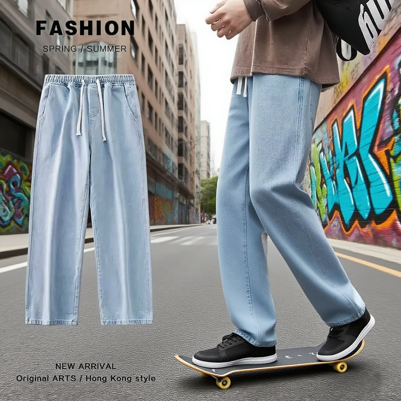 

Новые джинсы, повседневные свободные широкие джинсовые брюки прямого кроя, однотонные, минималистичный стиль, легко сочетающиеся для повседневного использования.